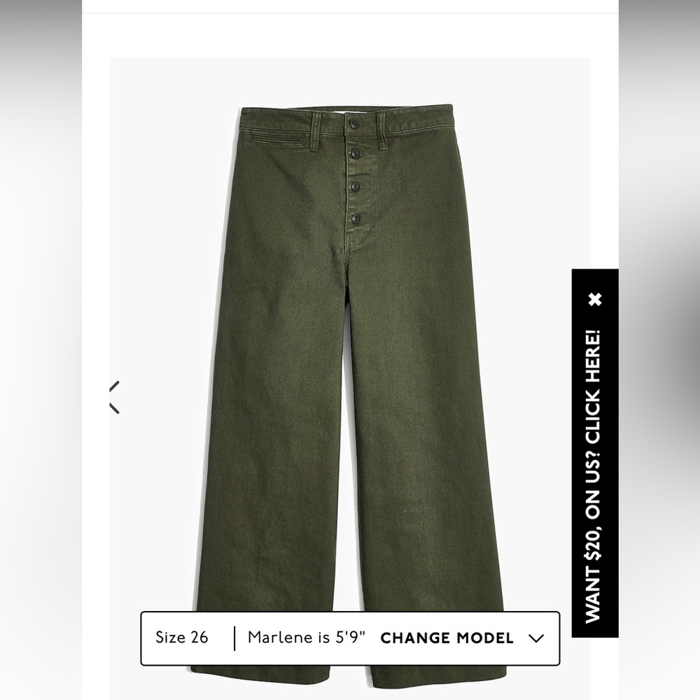 Madewell slim Emmett wide leg pant with button fly